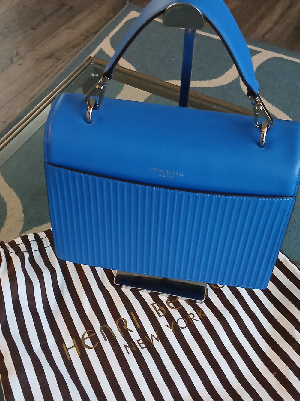 henri bendel Nwot Bold Blue Plaza Top-Handle Satchel - Picture 6 of 10